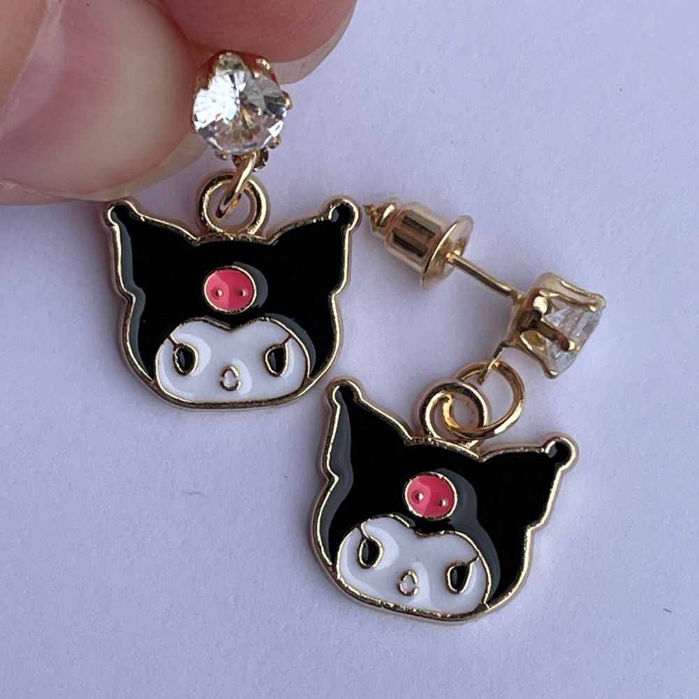 Kuromi hello kitty rhinestone stud earrings cute anime gift new - Picture 3 of 3